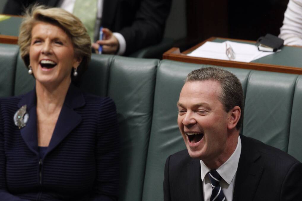 Education Minister Christopher Pyne and Foreign Affairs Minister Julie Bishop. Picture: ANDREW MEARES