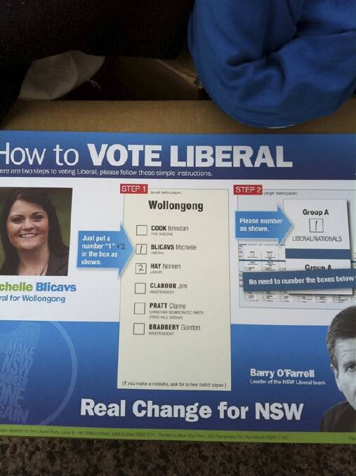 The fraudulent how-to-vote cards allegedly hidden among Labor’s campaign material.