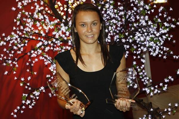2011 Illawarra Mercury/Portofino Sports Star of the Year Caitlin Foord with her prize tonight. Picture: ANDY ZAKELI