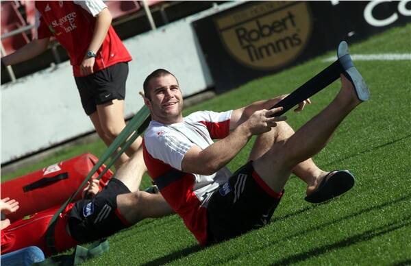 Justin Poore at Dragons training. Picture: Orlando Chiodo
