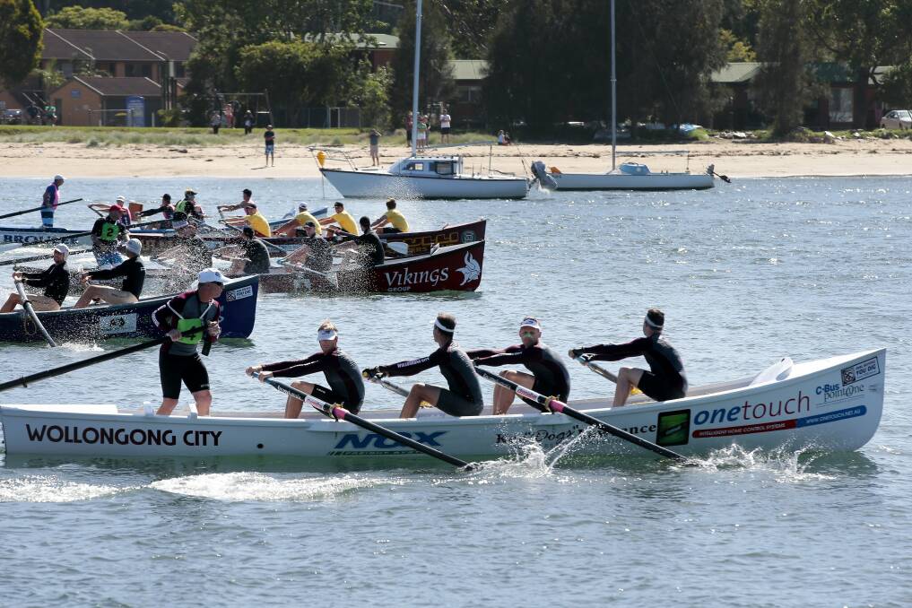 Crews at the start of the 2014 George Bass Surfboat Marathon on Sunday. Picture: CANBERRA TIMES