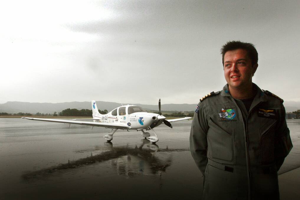 Ryan Campbell, 19, at Albion Park Airport before he left on a mission to beat the world record of the youngest person to fly solo  around the world.
