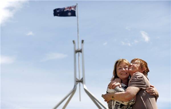 Sisters Pauline and Maureen McDonogh outside Parliament House in Canberra. Picture: Glen McCurtayne