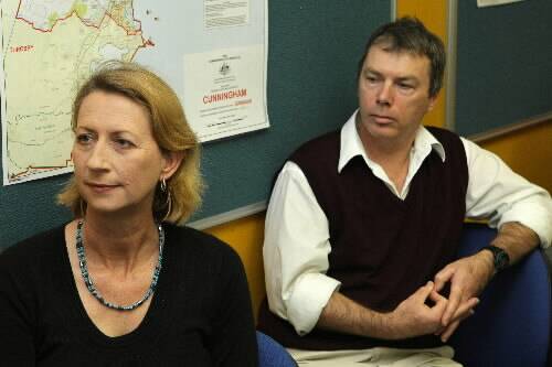 ALP MP Sharon Bird and Greens candidate George Takacs waiting for the ballot draw in Wollongong. Picture: KIRK GILMOUR