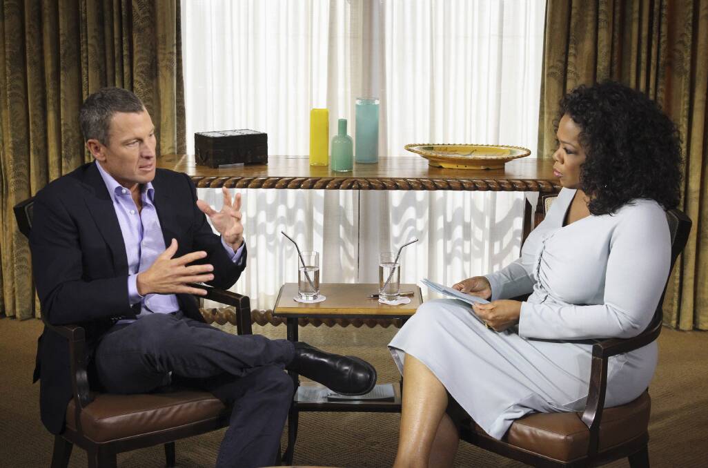 Lance Armstrong admits to using performance-enhancing drugs to talk show host Oprah Winfrey. Picture: AP