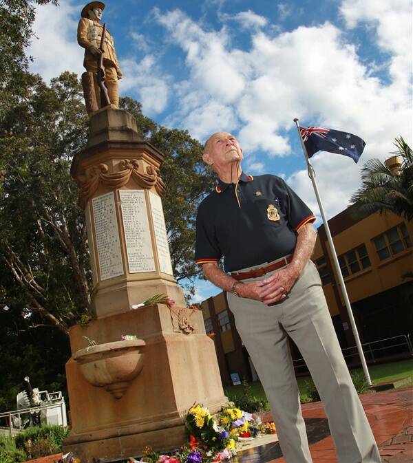 Thirroul RSL sub-branch vice-president Keith Woodward at the war memorial which bears Grannie Riach’s name.  Picture: ORLANDO CHIODO