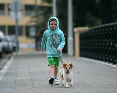 Tom Duggan, 4, of Mangerton, out for a brisk walk along the Blue Mile yesterday. Picture: ANDY ZAKELI