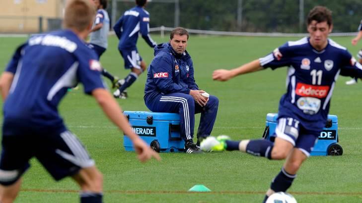 On the spot: Ange Postecoglou oversees training at Melbourne Victory.
