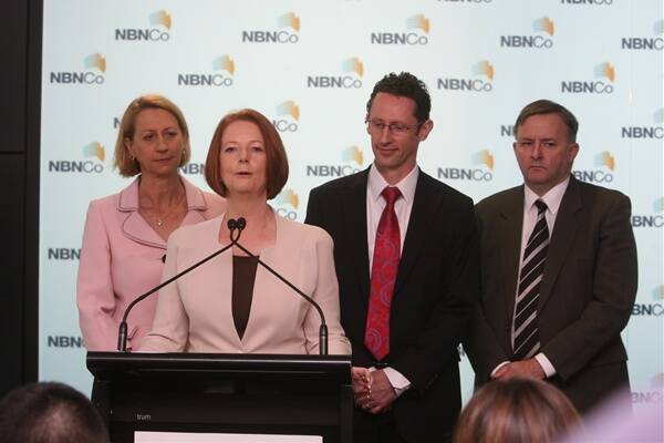 The PM makes her NBN announcement at UOW this morning. Photo: ROBERT PEET