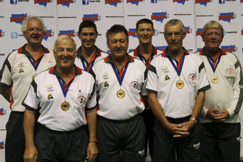 The Bulli men’s silver division team that last weekend won the NSW Club Challenge title at Warilla Bowling Club.  Picture: ANDREW LYNN, BOWLS NSW