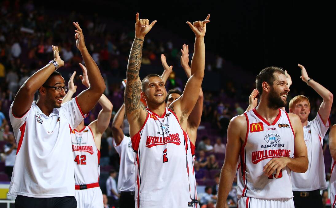 The Hawks celebrate their round 10 victory against the Sydney Kings. Picture: GETTY IMAGES