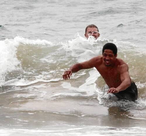 Hawks Tywain McKee (front) and Glen Saville go through a recovery session at North Beach. Pictures: GREG TOTMAN