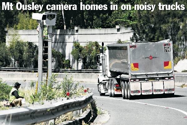 The new camera on Mt Ousley Rd is actually a truck noise monitor. Drivers caught breaking the noise standard will receive a warning, not a penalty. Picture: GREG TOTMAN