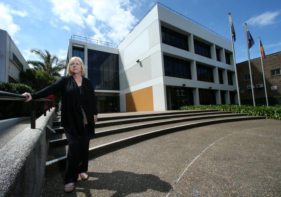 Noreen Hay outside the NSW State Office Block in Wollongong. Picture: KIRK GILMOUR