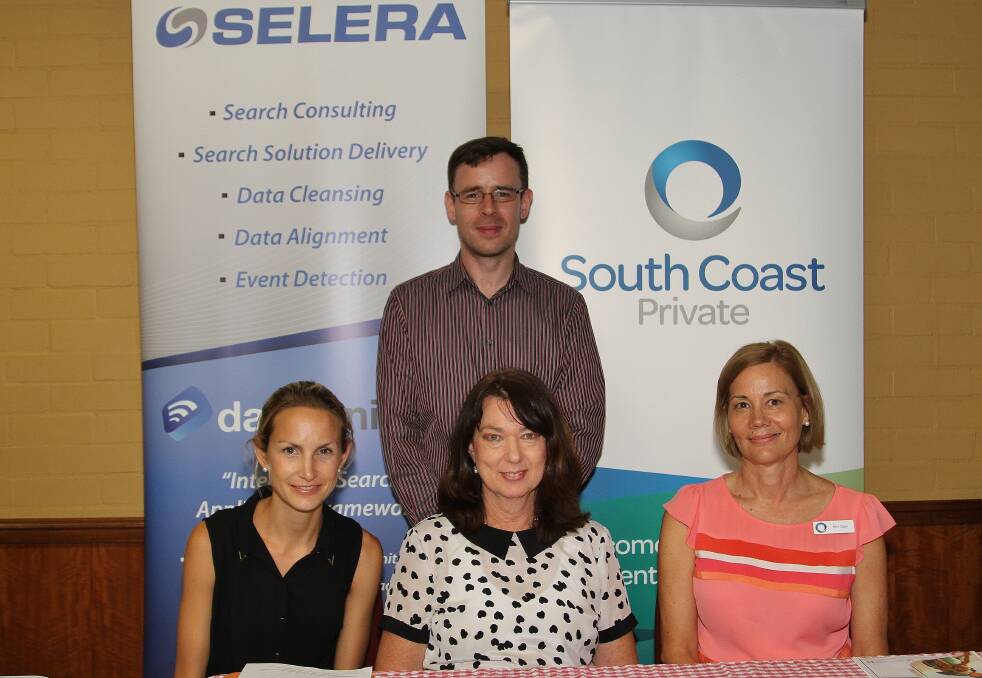 Jason Harris, of Selera (standing), with South Coast Private marketing officer Laura James, Illawarra Priority Employment Area's Jane Robinson, and South Coast Private general manager Kim Capp. Picture: GREG ELLIS