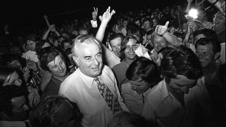 Mobbed: Gough and Margaret Whitlam celebrate with supporters after the election victory on December 2, 1972.