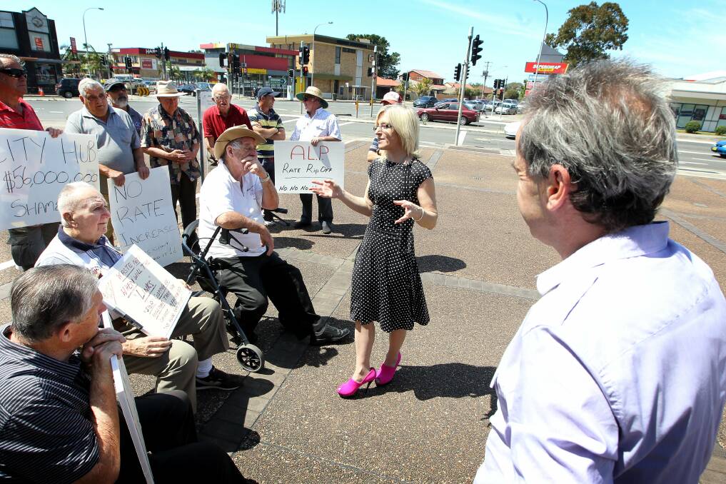 Councillor Kellie Marsh at a rally over planned rate rises and the City Hub in the Shellharbour Council area. Picture: SYLVIA LIBER