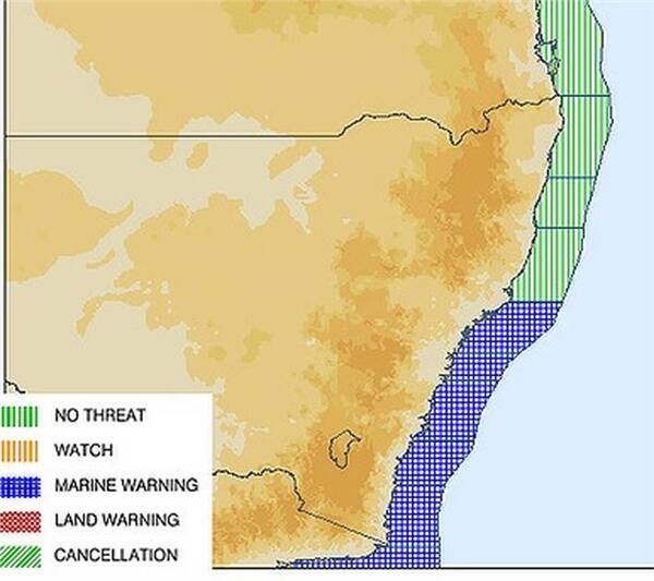 This image from the Joint Australian Tsunami Warning Centre showed the area of NSW's coast under threat of dangerous waves.
