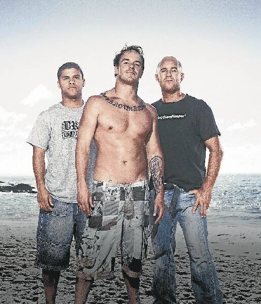 Bra Boys Macarie de Souza (left) with Koby and Sunny Abberton. The Abbertons and other Bra Boys members will be in Wollongong today for a book signing.