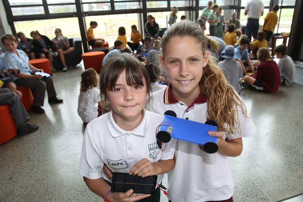 Caieta Bazzano, 10, left, and Bridget Hennah, 13, at the university. Picture: GREG TOTMAN