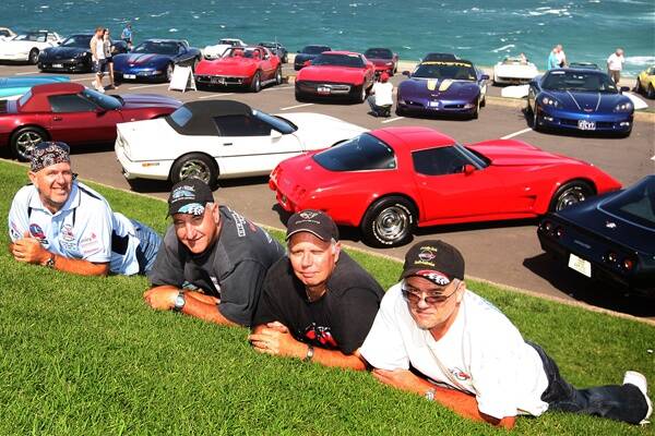 Car enthusiasts Gumther Ketzor, Rob McDonnell, John Patst and Neil Bailey at the weekend National Corvette Convention in Wollongong. SYLVIA LIBER