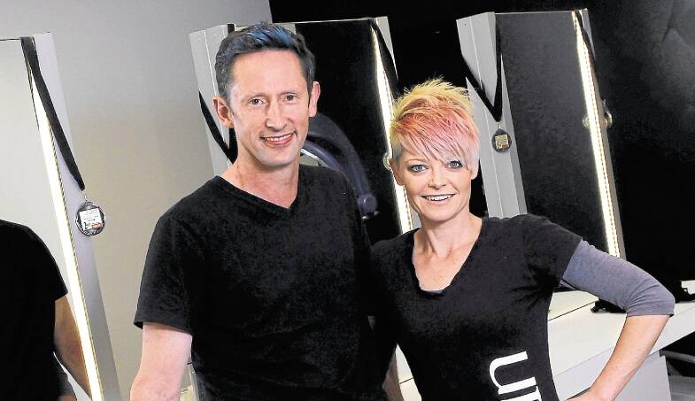 MERCURY NEWS HAIR HOPEfederal Labor MP Stephen Jones has his fringe dyed as part of a fundraiser for HOPE. Steophen Jones with Unite Hairdresser Victoria Marcs.Friday 4 october 2013Pic by Andy Zakeli