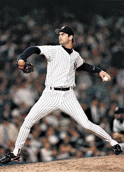 Graeme Lloyd in action for the Yankees during the 1996 play-offs.