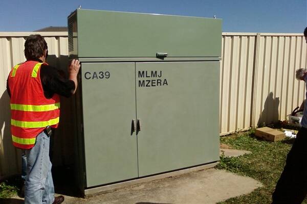 One of the ''top hat'' cabinets to be installed in Mt Kembla. Photo: TELSTRA