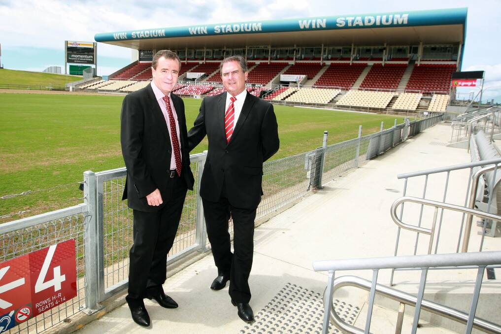 Sport Minister Graham Annesley and Dragons chief executive Peter Doust at WIN Stadium.Picture: SYLVIA LIBER