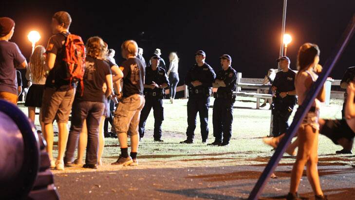 Highest chance of being assaulted in NSW ... police on patrol during schoolies in Byron Bay. Photo: Ben Rushton