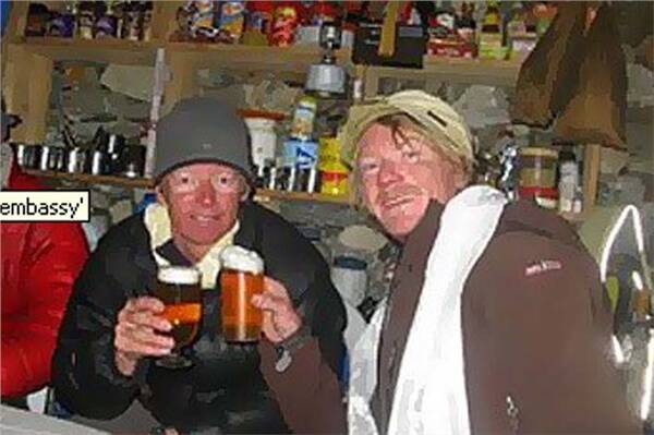 Mick Parker, right, has a beer with Roland Hunter shortly before he died.