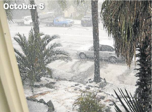 The same street blanketed by hail.  Pictures: LYN MEHARG