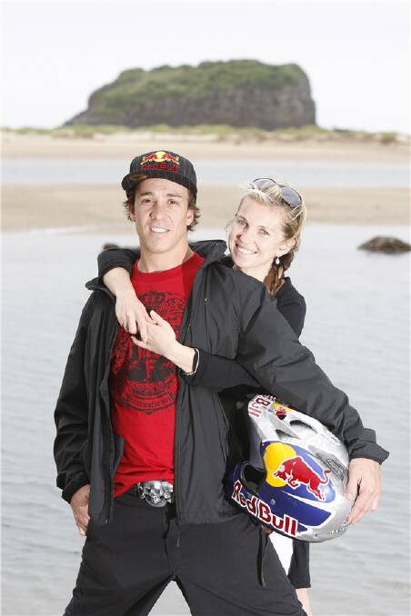 Daredevil biker Robbie Maddison with fiancee Amy Sanders. Picture: DAVE TEASE
