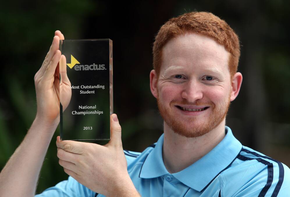 Enactus UOW's Timothy Randall was named most outstanding student at the Enactus Conference in Sydney. Picture: ROBERT PEET