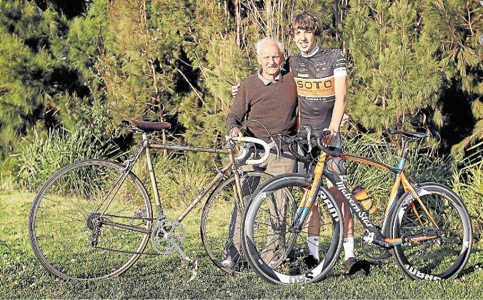 MERCURY. NEWS. ICC cyclist Blair Lindsay Arnold with his grandfather Lindsay Arnold. Blair will race in the famous Goulburn to Sydney bike race on Sunday. At 16 one of the youngest ever to compete in this race. Hes carrying on a family cycling tradition...  pic by sylvia Liber. 9 September  2012. job number 00115358