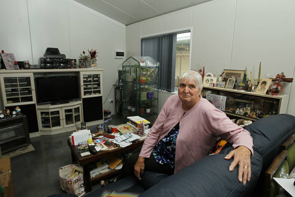 Retired hospital cook Fay Lindt lives in a granny flat at Warrawong that is attached to a house occupied by her son Scott. Picture: DAVE TEASE