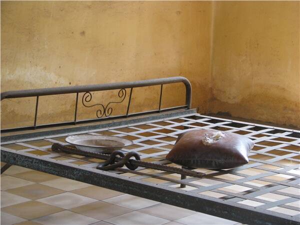 Tools used to torture one of the prisoners in S21, found in this room, along with the body, days after the fall of the Khmer Rouge.