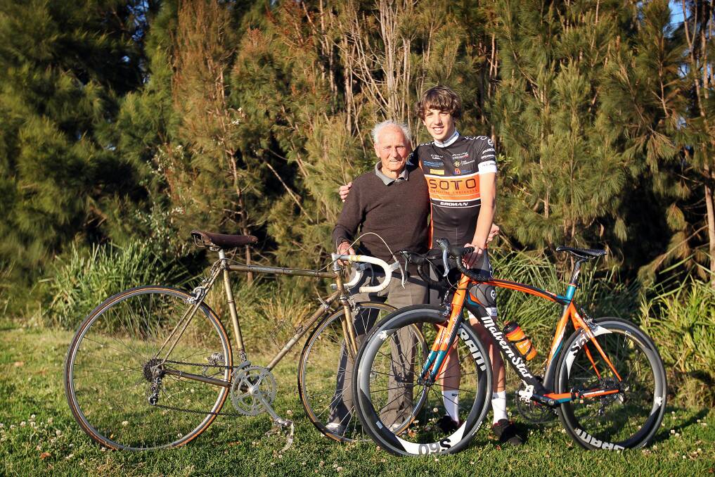 Rider Blair Arnold with his grandfather, Lindsay Arnold, who  raced the ‘‘Goulburn’’ in the 1940s. Picture: SYLVIA LIBER