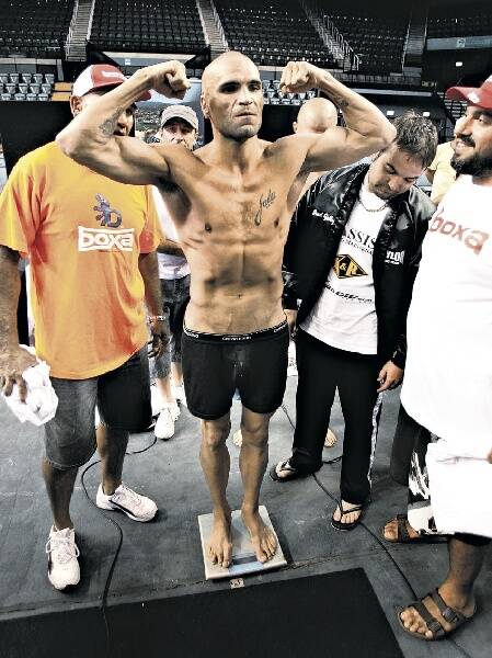 Anthony Mundine weighs in yesterday ahead of tonight's much anticipated battle at the WEC. Pictures: ORLANDO CHIODO