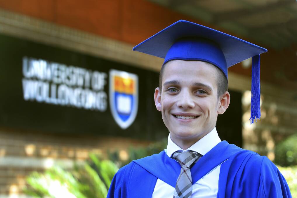 Mitchell Tolhurst graduates in Commerce, majoring in finance, thanks to hard work and good support. Picture: ORLANDO CHIODO