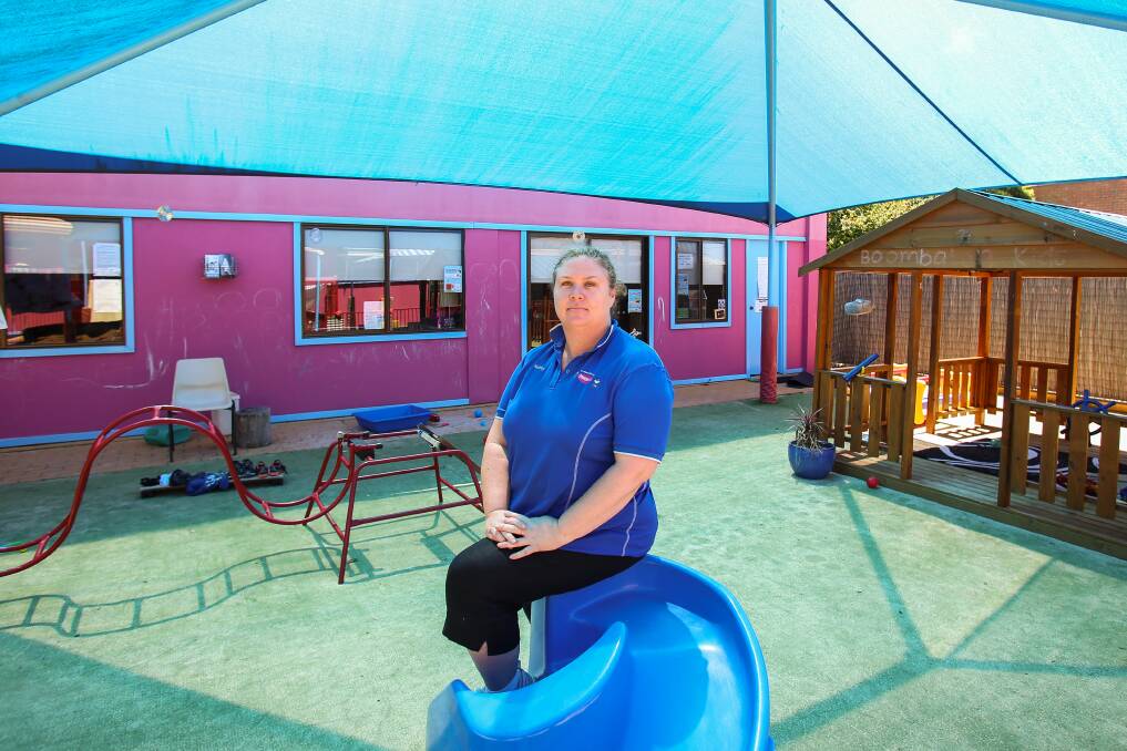 Childcare worker Kathy Patrick, at Boombalee Kidz childcare centre in Wollongong, struggles on her income. Picture: ADAM McLEAN