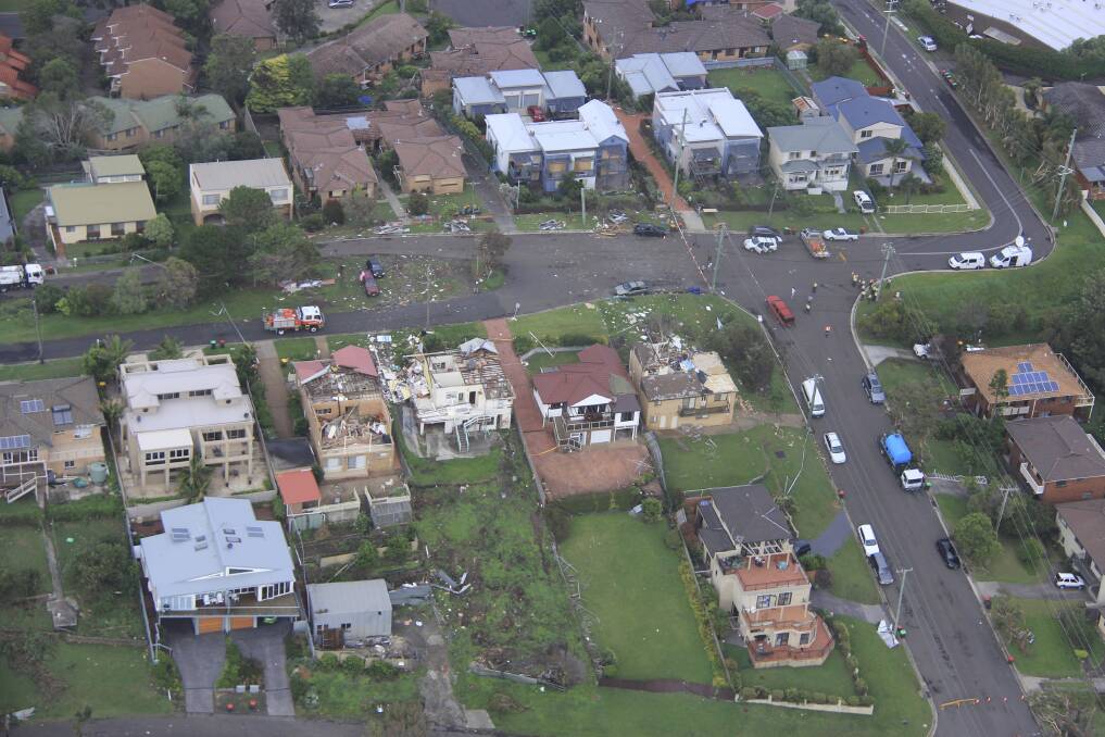 An aerial shot of some of the damaged homes in Kiama. Picture: COLIN DOUCH