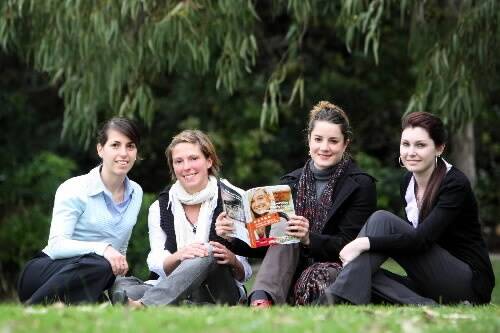Past and present UOW students Catharina Streit (left), Katie Lazarevski, Casey Potter and Katerina Zirogiannis. Picture: SYLVIA LIBER