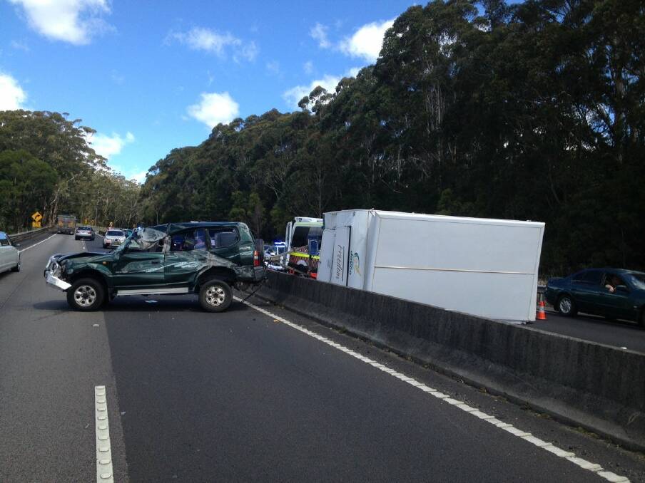 The scene of the accident on Mount Ousley Road.