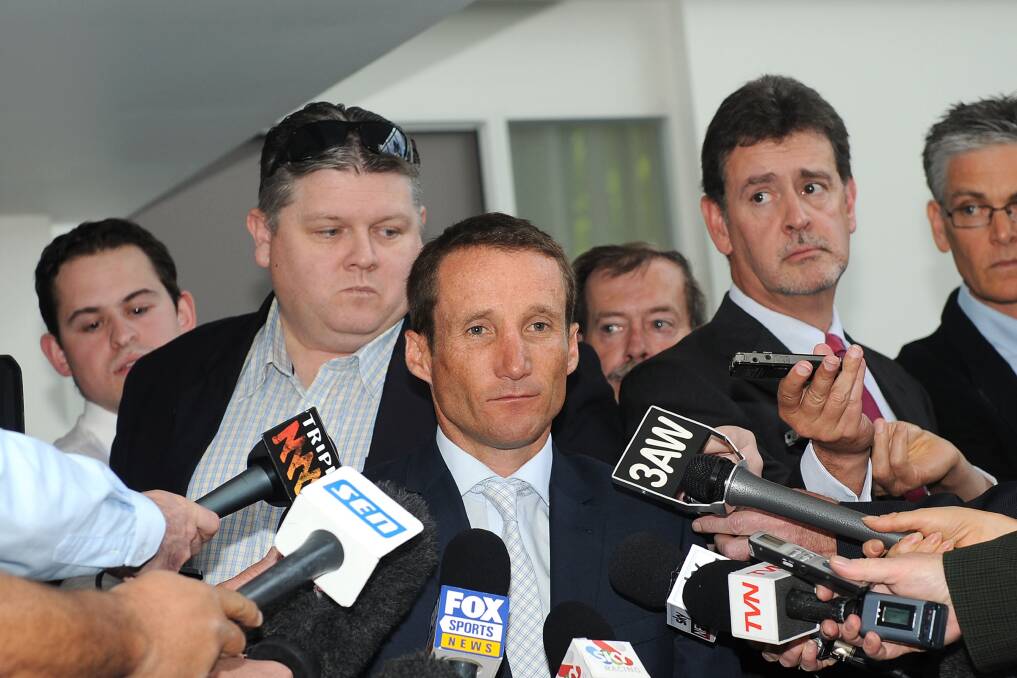 Jockey Damien Oliver faces the media. Picture: GETTY IMAGES