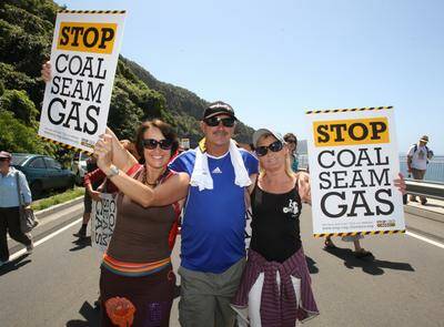 Susie Crick (left), Ray Jaeger and Sue Nicholls at a protest last month against coal seam gas. Picture: ROBERT PEET