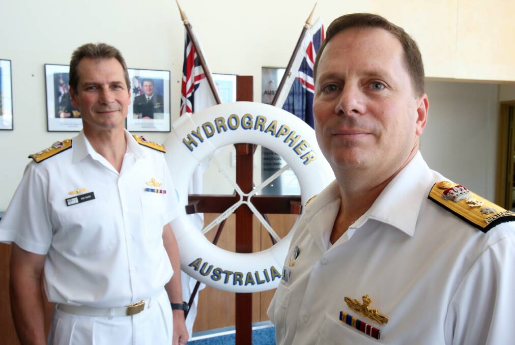 Rod Nairn and Brett Brace outside the Australian Hydrographic Office. Picture: ROBERT PEET