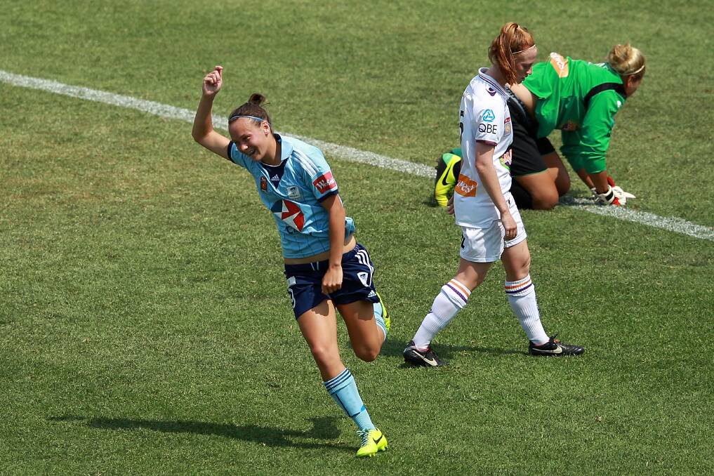 Sydney FC’s Caitlin Foord celebrates one of her three goals against Perth. GETTY IMAGES