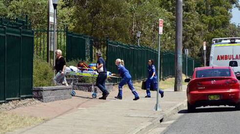 Ambulance paramedics were called to Shoalhaven High School after reports that a teenager had been stabbed this morning. Picture: SOUTH COAST REGISTER