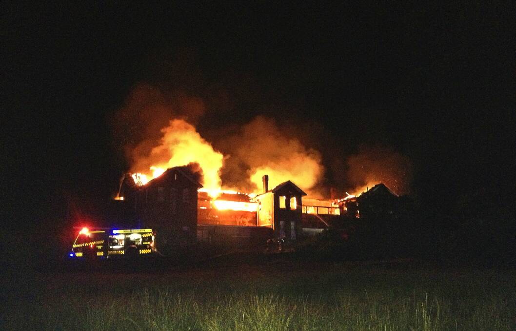 Contributed photo of the fire at the former Port Kembla Public School. Picture: LUKE DOERING